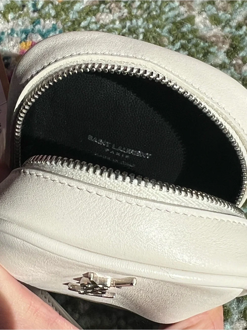 Yves Saint Laurent White Leather Square Logo Coin Pouch